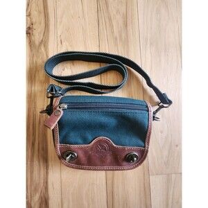 Vintage Eddie Bauer Crossbody Bag Green  Leather Accents 8 X 6 Canvas Turn Lock
